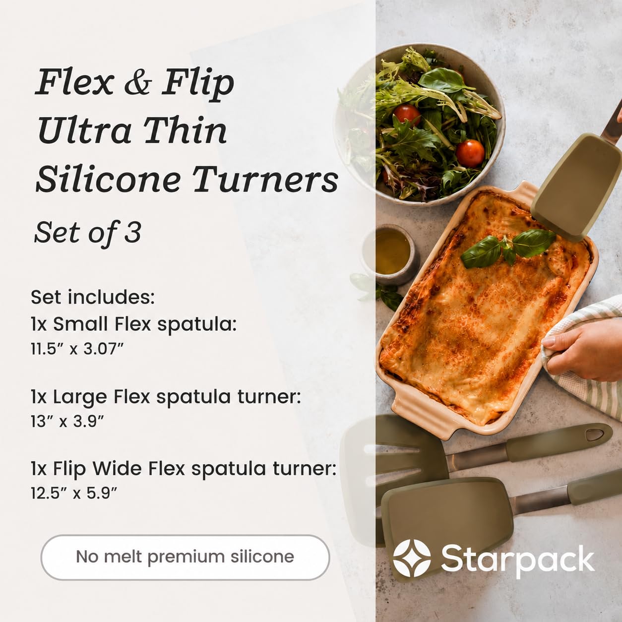 Starpack "Flex & Flip" Flexibles Pfannenwender-Set aus Silikon (3 Stück) – hoch hitzebeständige Spatel zum Kochen von Eiern bei 315 °C – Pfannenwender aus Silikon, LFGB-Qualität, antihaftbeschichtete