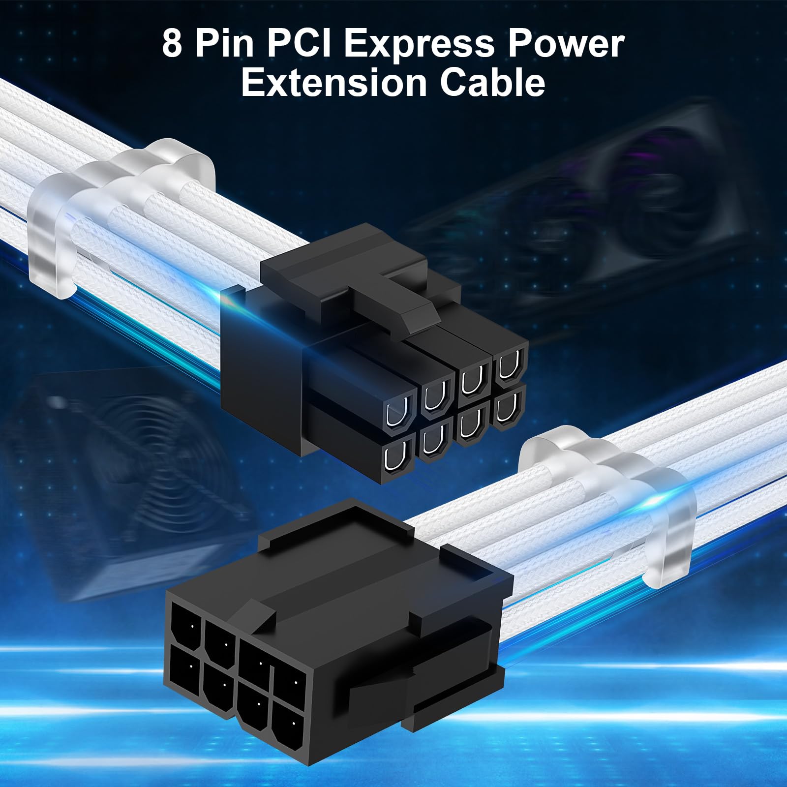 J&D 6 Pin PCIe Stromverlängerungskabel, 30 cm GPU Stecker auf Buchse Geflochtene Schlauchleitung mit 6 Kabelkämmen, für Grafikkarten, Weiß, 2er Pack
