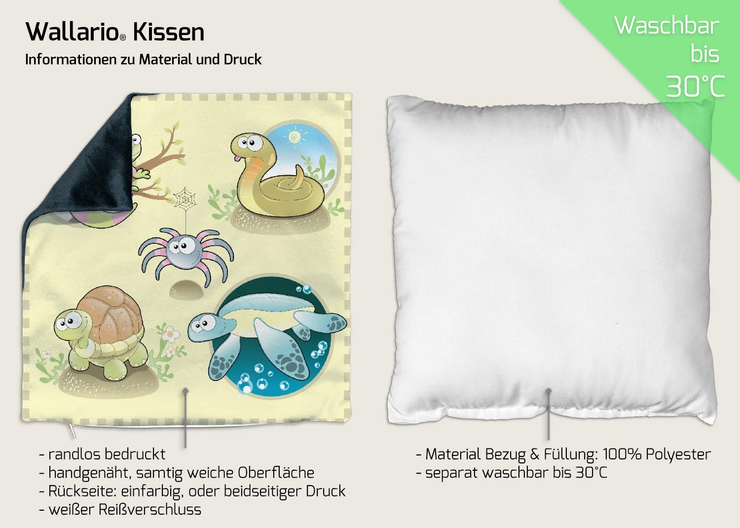 Wallario Dekokissen 40 x 40 cm, Lustige Comictiere, beidseitig Bedruckt, Kuschelkissen mit weicher Plüsch-Oberfläche