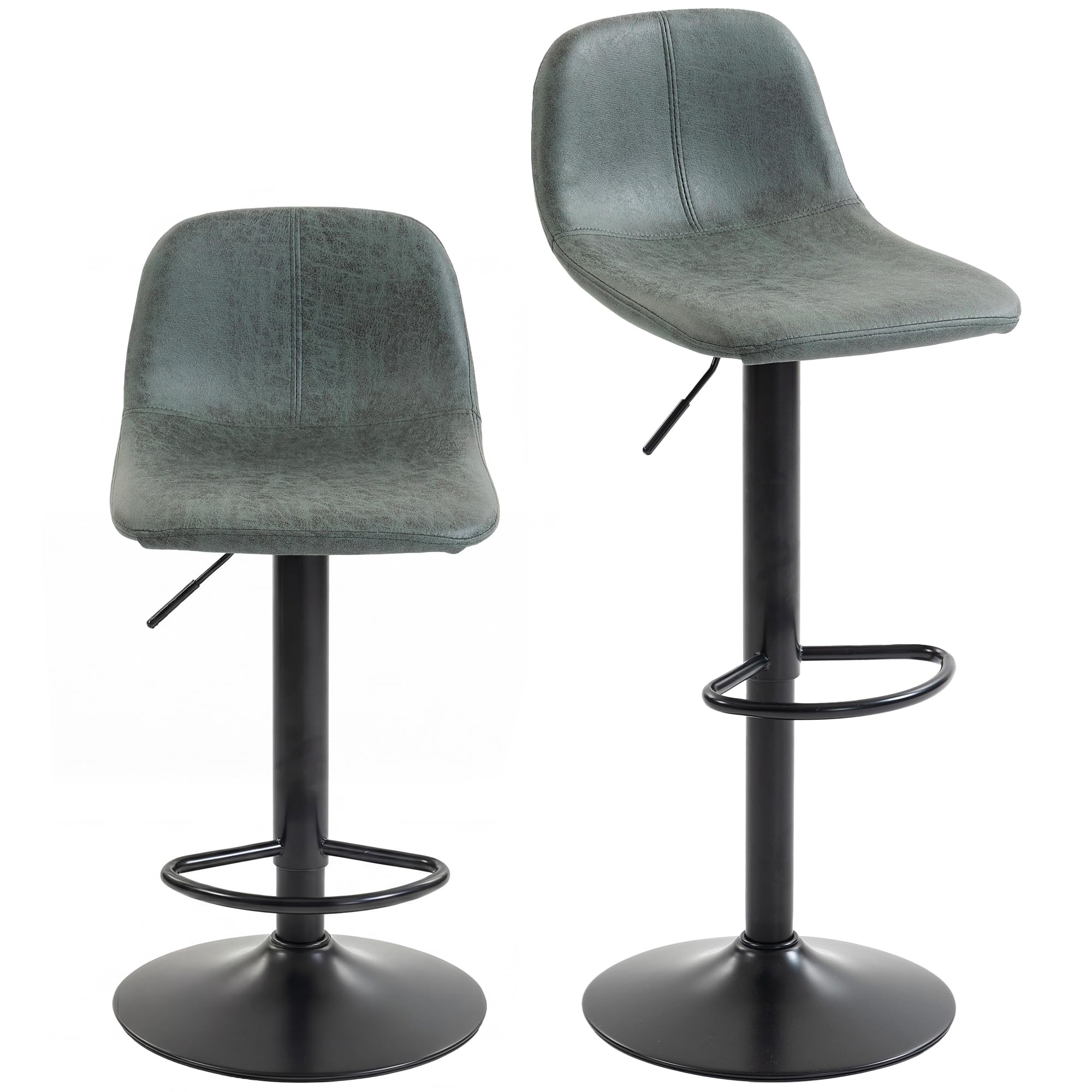 HOMCOM Bar Stools Set of 2, Modern Swivel Barstools, Height Adjustable Breakfast Bar Chairs with Footrest for Kitchen Island and Dining Room, Green