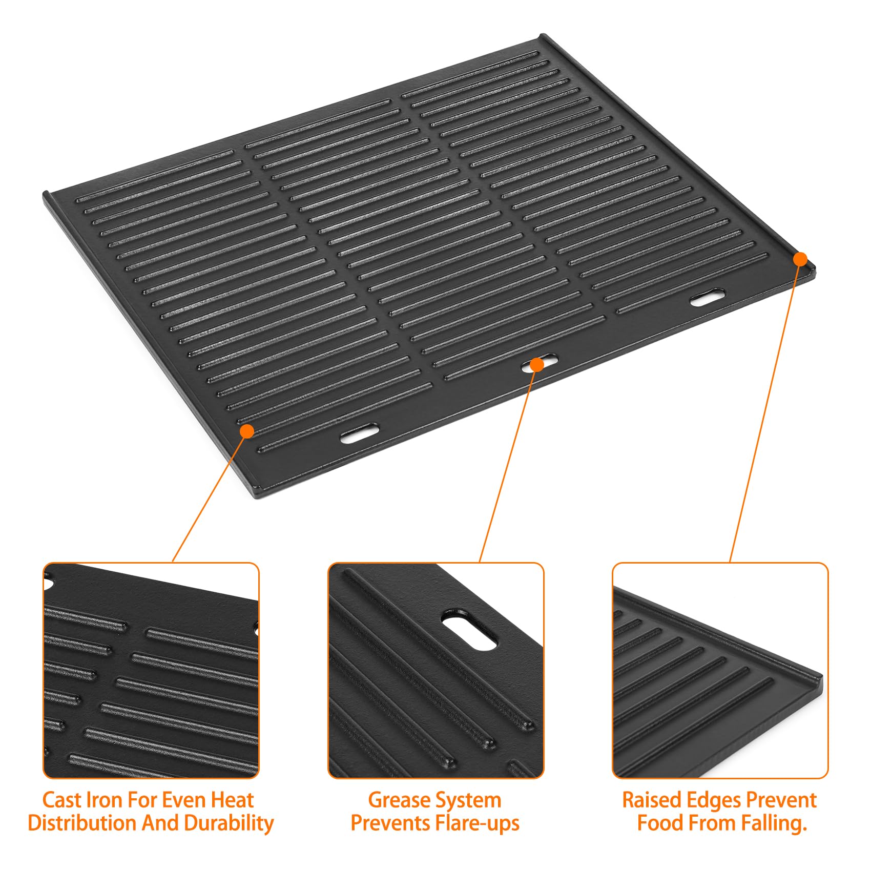 Onlyfire 48.5 x 40 cm Plaque de Cuisson Réversible en Fonte pour Barbecue à Gaz et Cuisinière à Gaz- Plaque Plancha Universelle en Fonte - Plaque à Griller pour BBQ - Plaque de Grill pour Barbecue