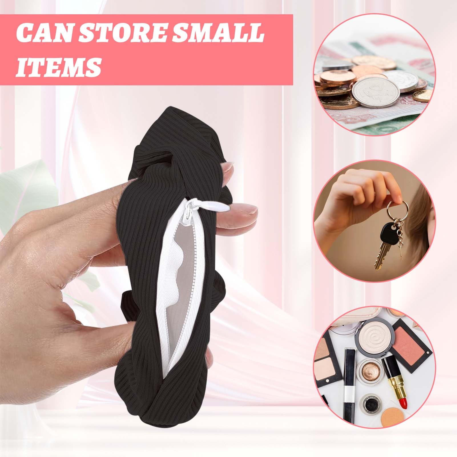 4 Pcs Stash Scrunchie, Stash Scrunchie with Zip Pocket - Image 4