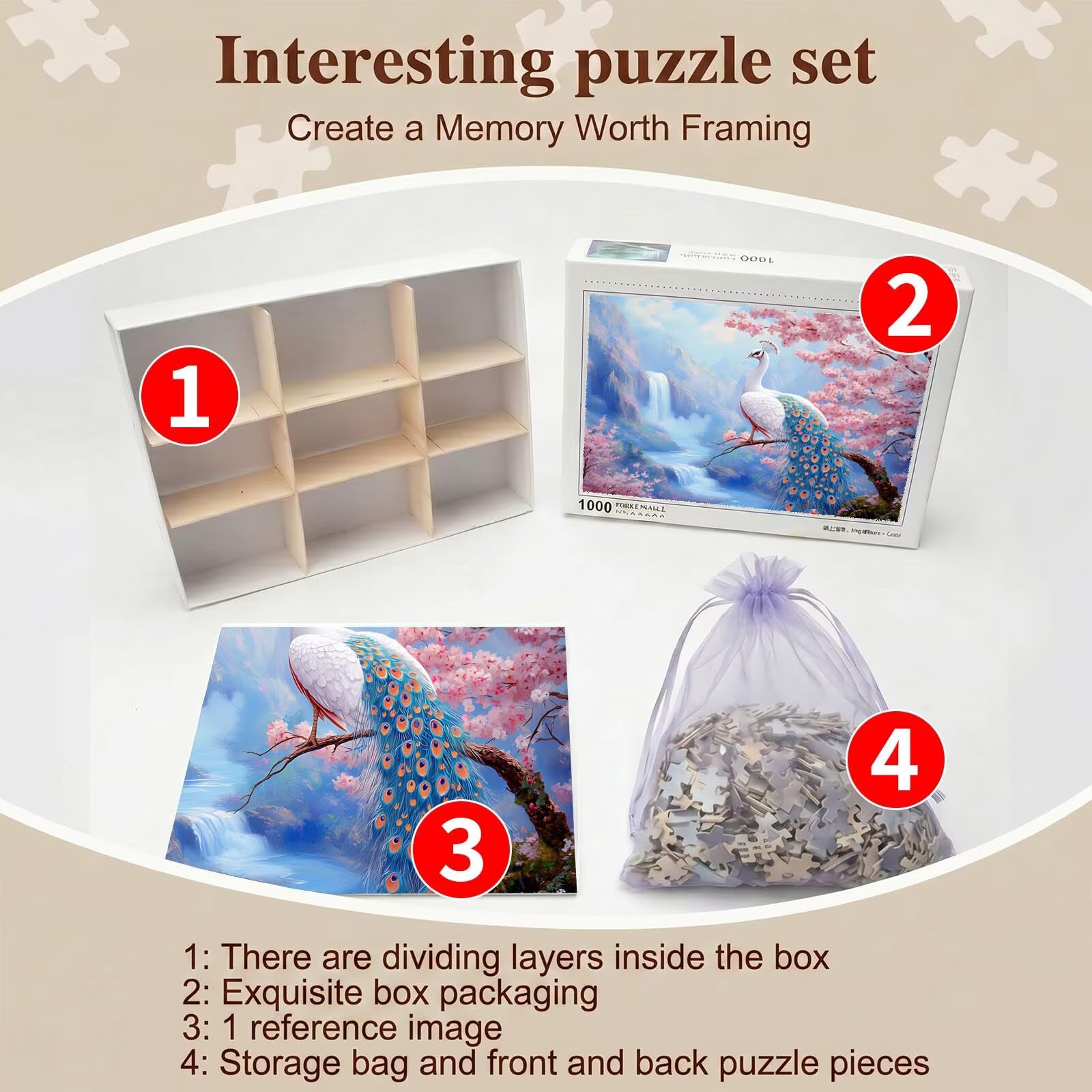 Pavone paesaggio Puzzle 1500 Pezzi per Adulti, Puzzle in Legno - Collezione Classica con Poster Incluso - Sfida di Concentrazione e Passatempo Antistress, Gioco per Famiglia, 87 x 57 cm f0-580