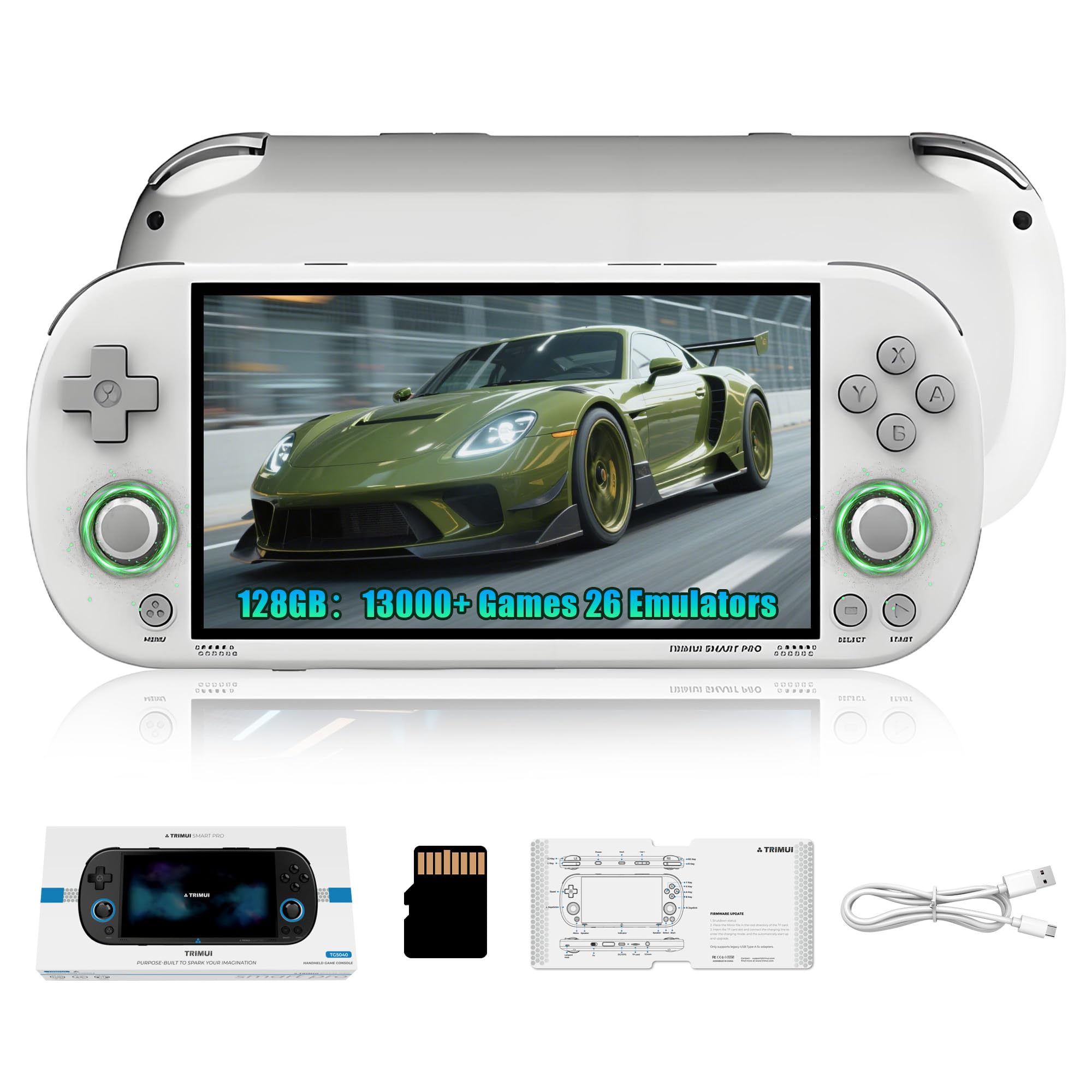 Trimui Smart Pro Retro Video Gaming Console 128GB, Portable Handheld Game Console with Built in 13000+ Retro Games 26 Emulators, Linux Game System, 4.96 Inch IPS Screen, 3D RGB Light Joystick (White)