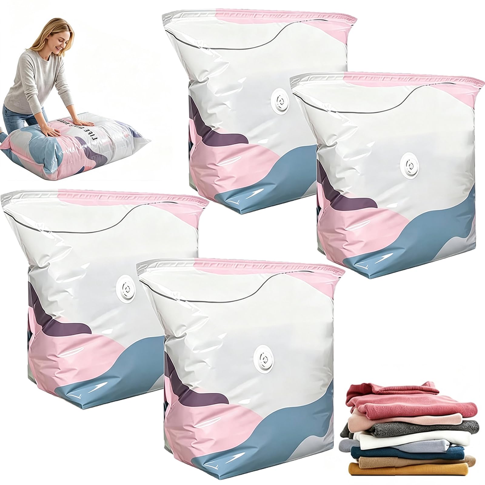 No Pump Vacuum Storage Bags, 3D Compression Storage Bags with No Pump, Better Life Space Storage Bag for Wardrobe Organisation and Travel Packing, Set of Four in 70 x 50 x 30 cm Multicolour Dimensions
