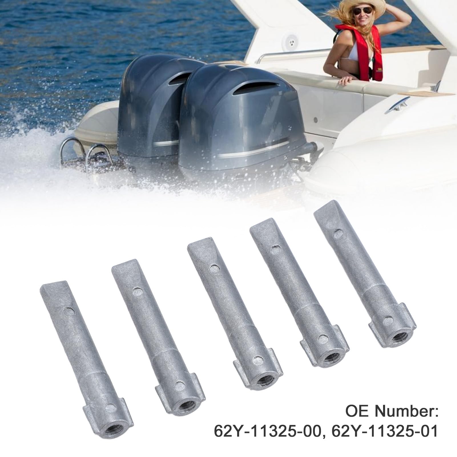 Pack d'Anodes en Zinc Hors-bord 62Y-11325-00, 5 Pièces, Anodes Cylindriques Résistantes à l'oxydation pour Hors-bord à 2 et 4 Temps