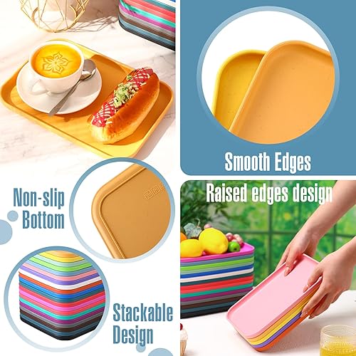 Miniatura 3 de Bandeja de comida rápida, 20 unidades, paja de trigo, bandeja de cafetería, bandeja de plástico para restaurante, bandeja rectangular para servir