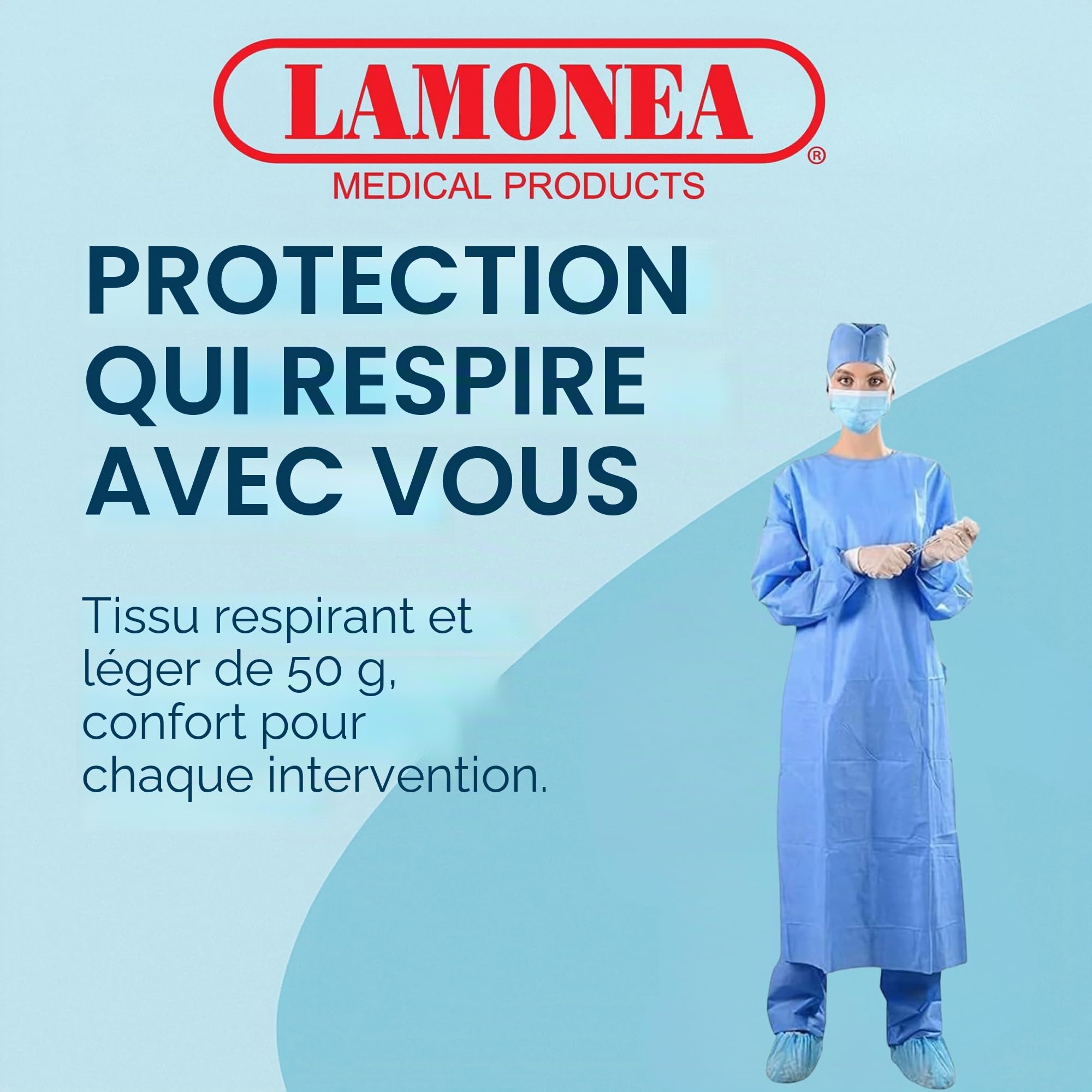 30 chemises stériles chirurgicales standard bleu clair certifiées CE - Blouse jetable, respirante, protection maximale - 2 lingettes à main incluses - Différentes tailles (XL) - FGSG-SM40XL