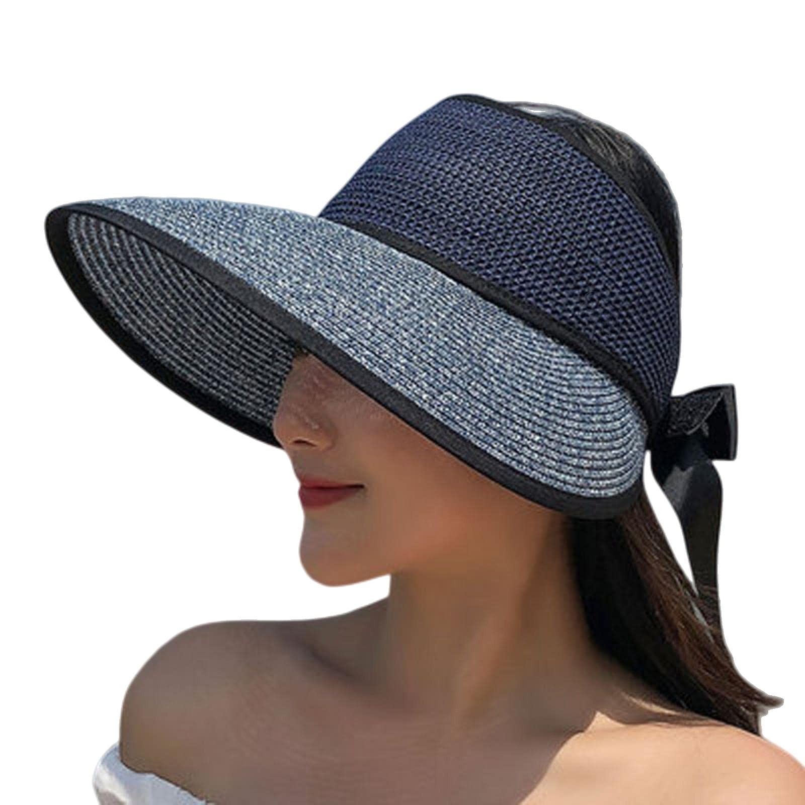 Sombrero de pescador de verano para mujer, sombrero de paja de ala grande, sombrero de playa plegable