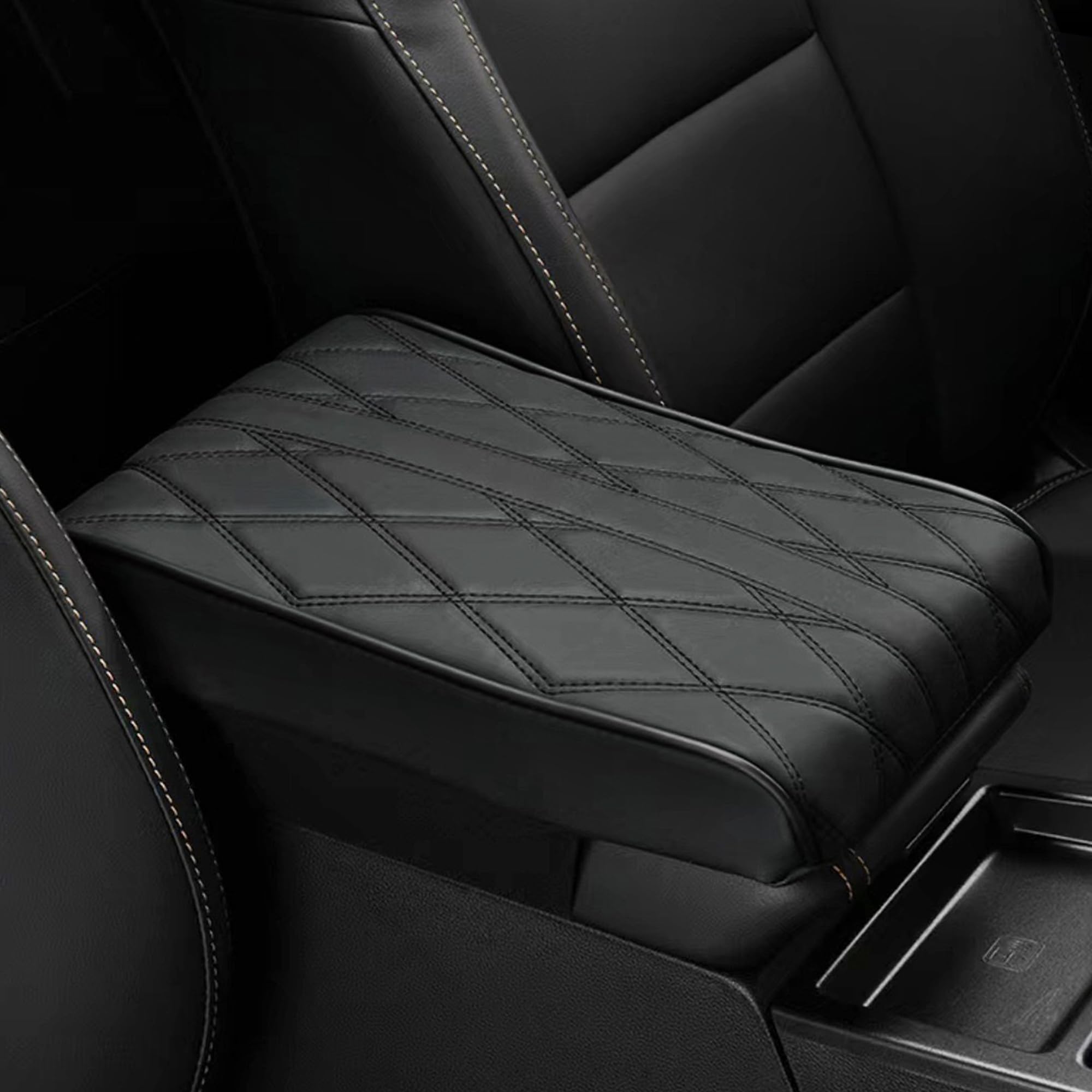 JushopeCar Center Console Cover, Universal Leather Car Armrest Cover, Waterproof Auto Armrest Box Pad, Memory Foam Armrest Seat Box Cover Protector, Arm Rest Cushion for Most Car, Truck, SUV (Black)