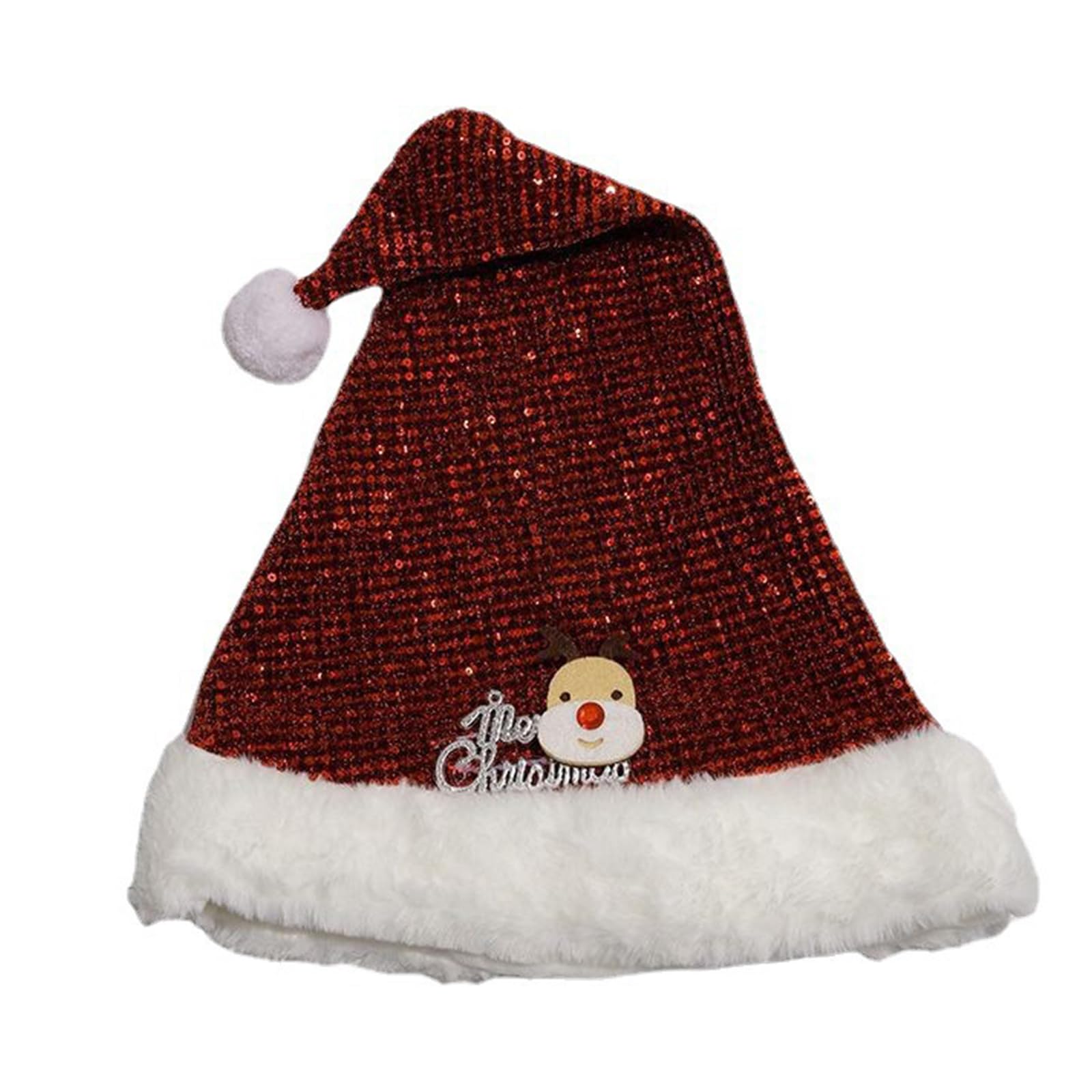 Elnwnnkc Christmas Headwear Cap Thicken Plush Perfect for the Holidays Colorful Sequins Antler for Cosplay Santa Furry Hat Knitted Santa Hat