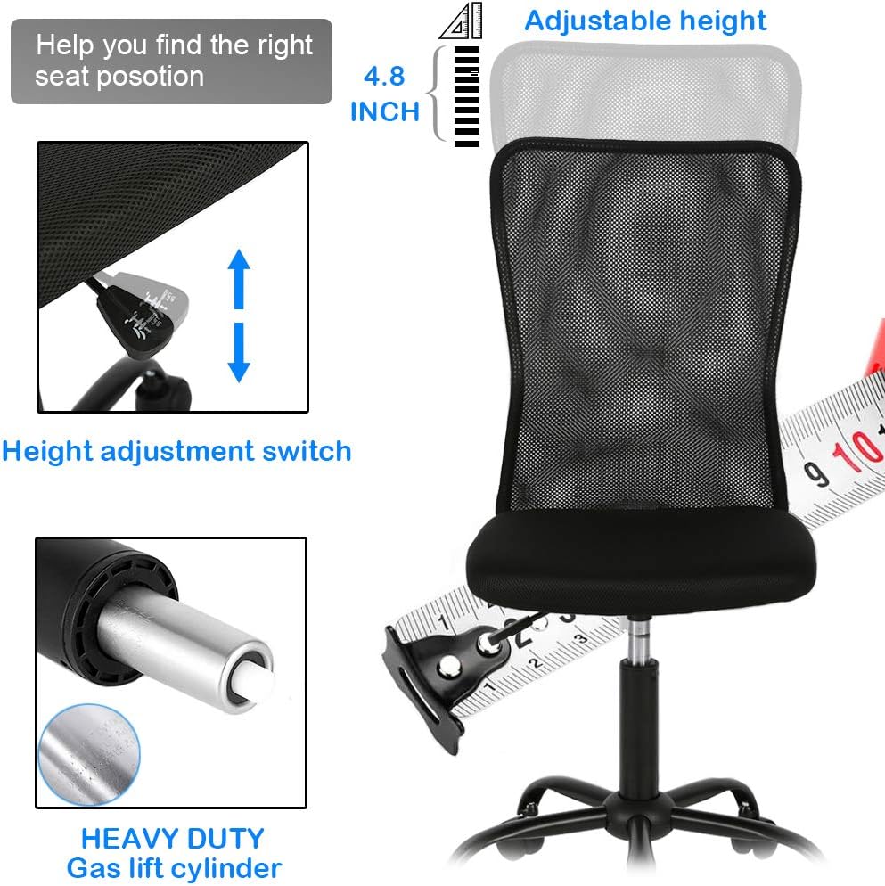 Best Ergonomic Cute Mesh Office Chair, Armless Lumbar Support, Chic Modern Desk PC Chair Black, Mid Back Adjustable Swivel for Home Office Conference Study Room Mesh Office Chair, Black Set of 1