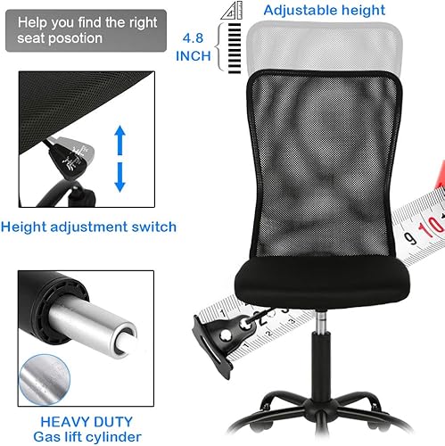 Miniatura 4 de Silla de oficina ergonómica de malla bonita, soporte lumbar sin brazos, elegante y moderna silla de escritorio para PC, color negro, con respaldo