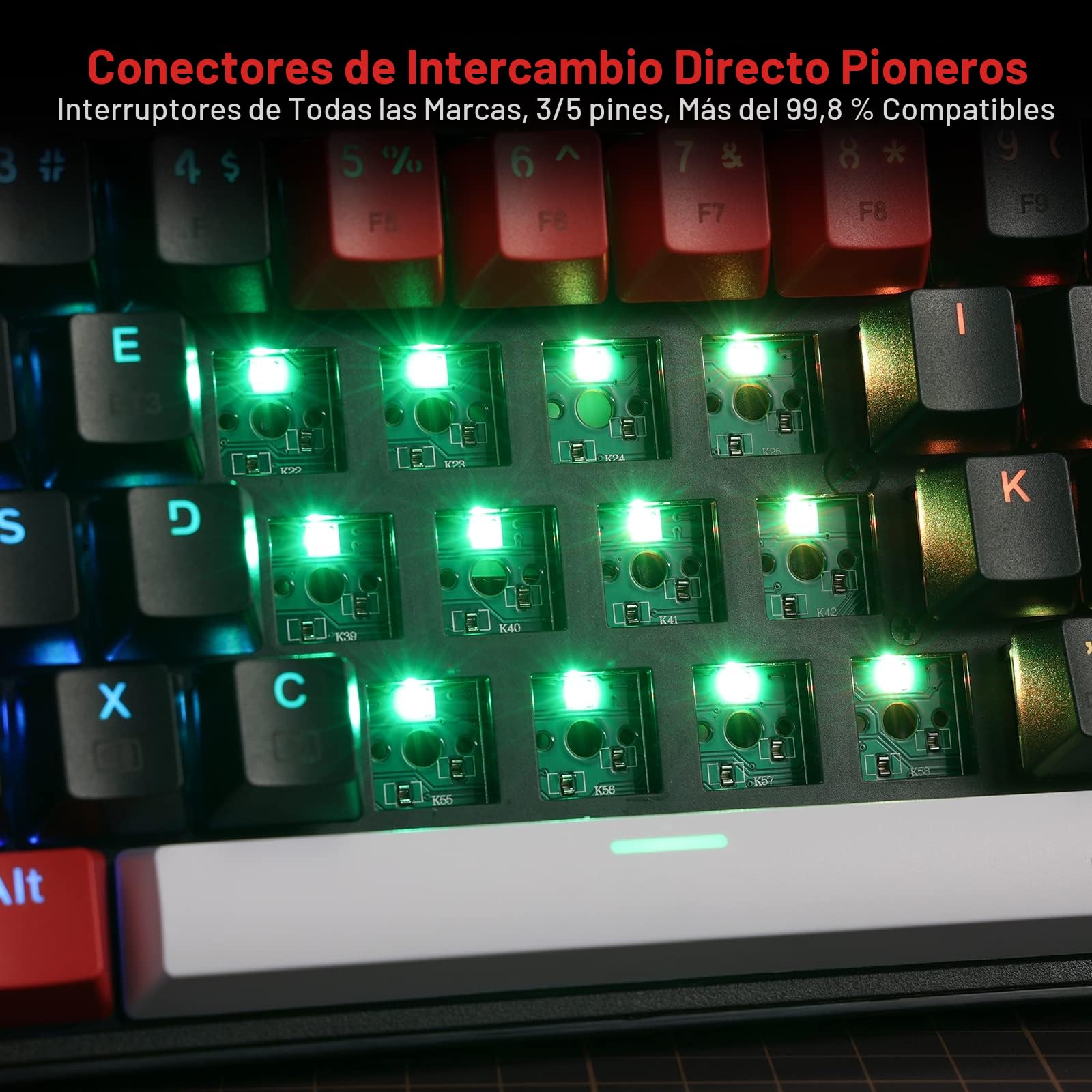 Redragon K628 Pro 75% Wireless RGB Gaming Keyboard con 3 Modos, 78 Teclas, Teclado mecánico Compacto Intercambiable en Caliente, Interruptor Rojo, US Layout