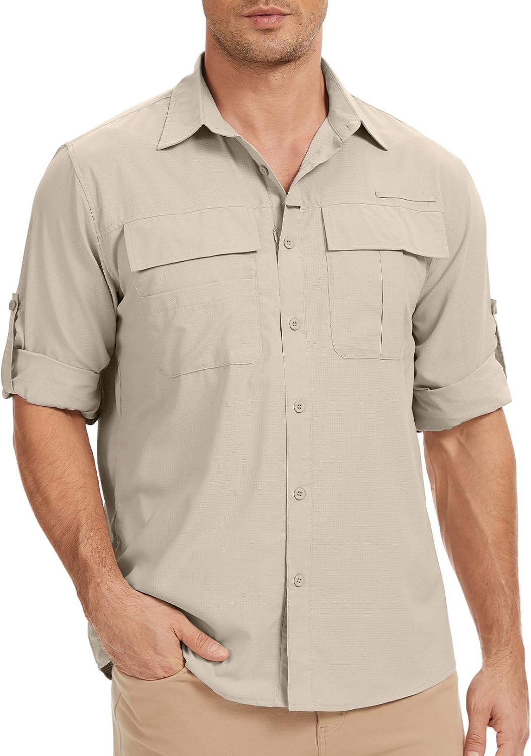 Men's Long Sleeve Fishing Shirts UPF 50 Sun Protection, Quick Dry Work Shirts for Hiking Camping Safari