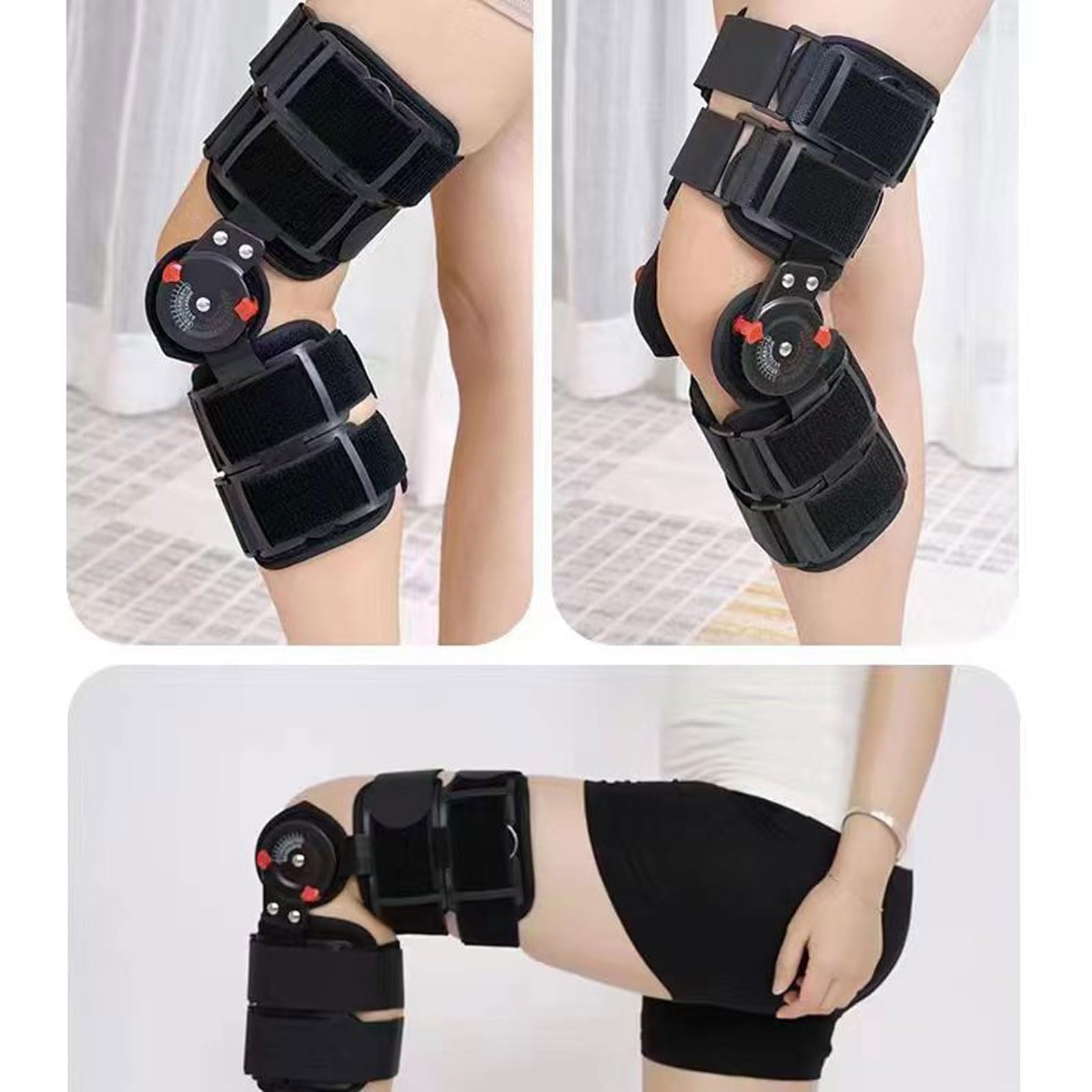 Zawiasowy stabilizator kolana dla mężczyzn i kobiet, regulowany stabilizator kolana, orteza na nogę, konstrukcja z klamrą, z paskiem na ramię, do rehabilitacji ortopedycznej
