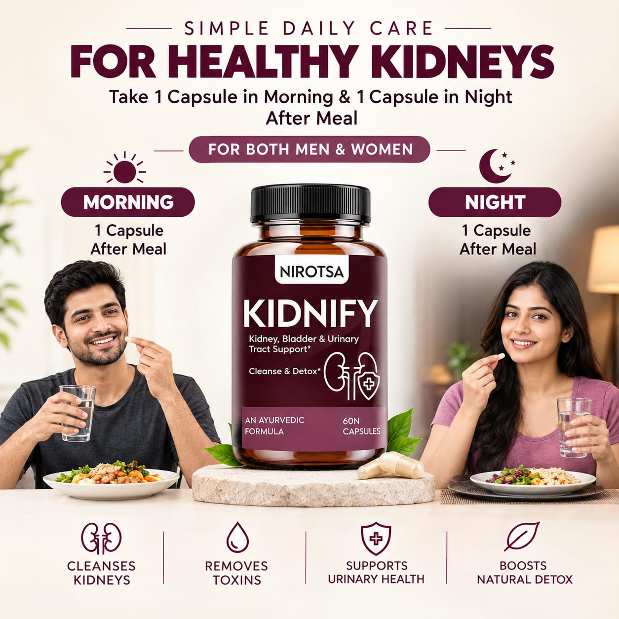Kidnify Kidney Stones Support Supplement for Men & Women | Kidney Detox & Urinary Tract Health Capsules with Punarnava, Gokhru, Pashanbhed & More | Ayurvedic Formula | 60 Veg Capsules — Amazon image 5