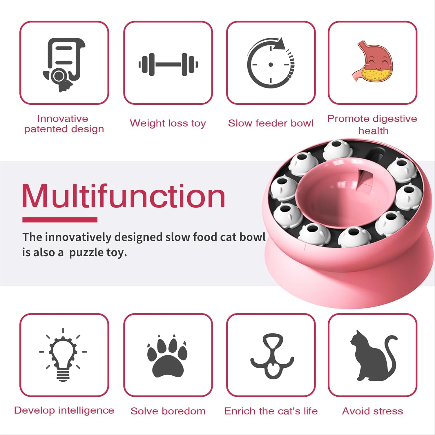 Interactive Cat Puzzle Feeder, Cat Puzzle Toy Treat Dispenser Kitten, Enrichment Toys for Indoor Cats, Slow Feeder Treat Puzzle Toy Cats Stimulation Toys (Pink)