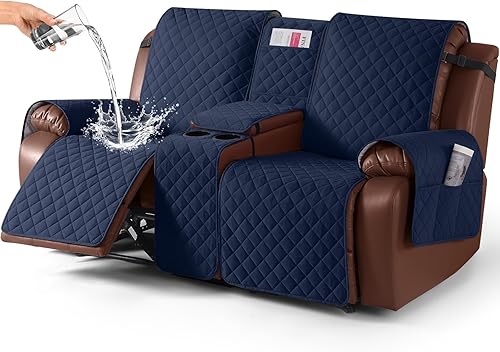 Miniatura 35 de KinCam Funda 100% impermeable para sofá reclinable con consola, fundas para sofá reclinable antideslizante para 3 asientos, protector de muebles