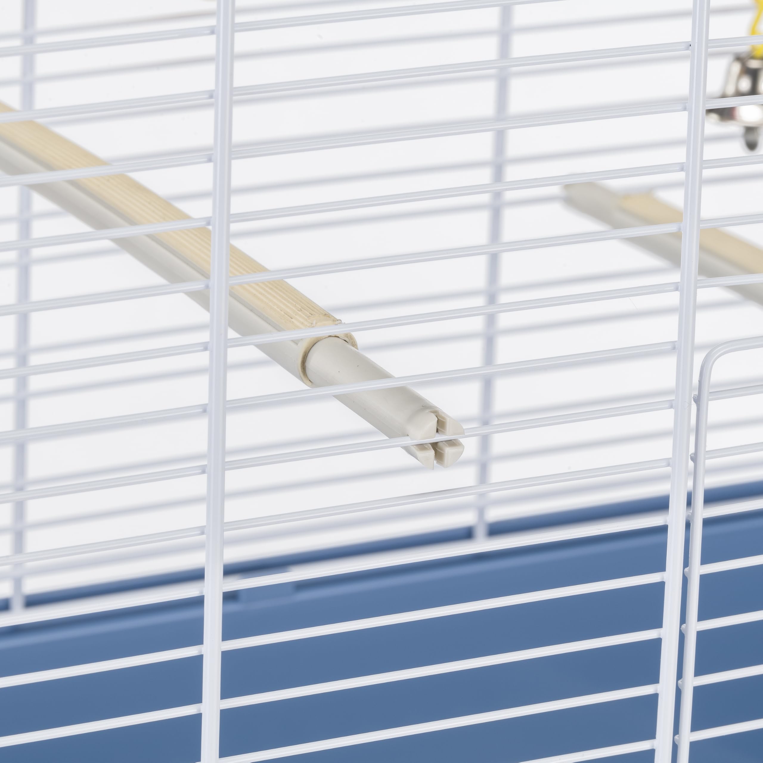 Ferplast Jaula Rectangular para pájaros exóticos y Canarios Rekord 3, con Accesorios y comederos giratorios, Robusto Alambre Pintado Blanco y cubeta de plástico Azul, 49 x 30 x h 48,5 cm