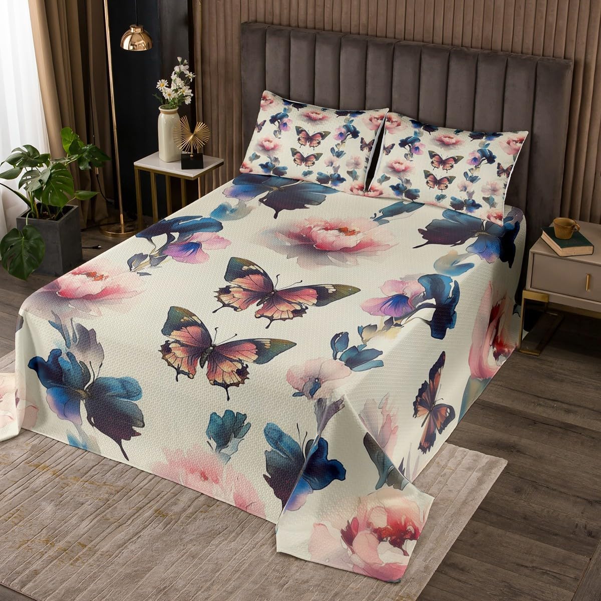Erosebridal Blue Leaves Coverlet Set,Abstract Leaf Quilt Set Queen Size for Kids Teens Adults,Botanical Plant Bedspread Set,Farmhouse Rustic Bed Cover Bedroom Decor