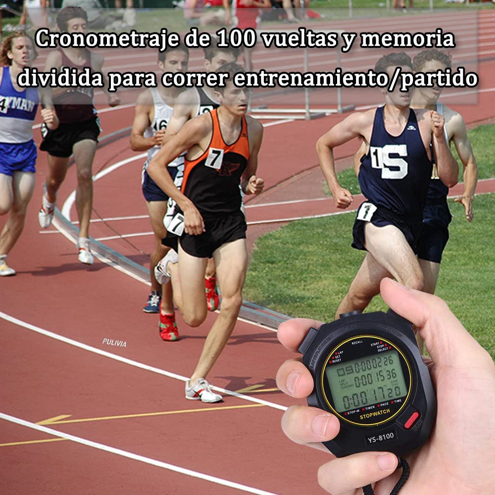 Cronometro Sportivo PULIVIA Digitale - Memoria 100 Giri, Conto Alla Rovescia, Sveglia | Per Allenamenti - Foto 4