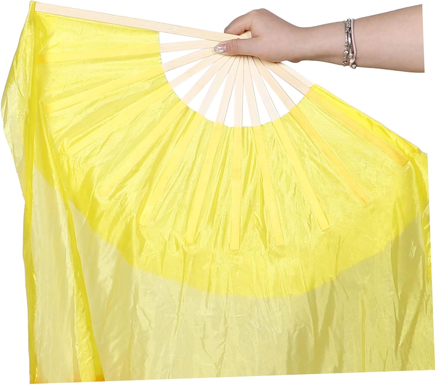 Hemoton Belly Dancing Fan Veils Double Sided Dance Fans with Frame Total Flowing Veil for Performance and Dance Practice Dance Accessories