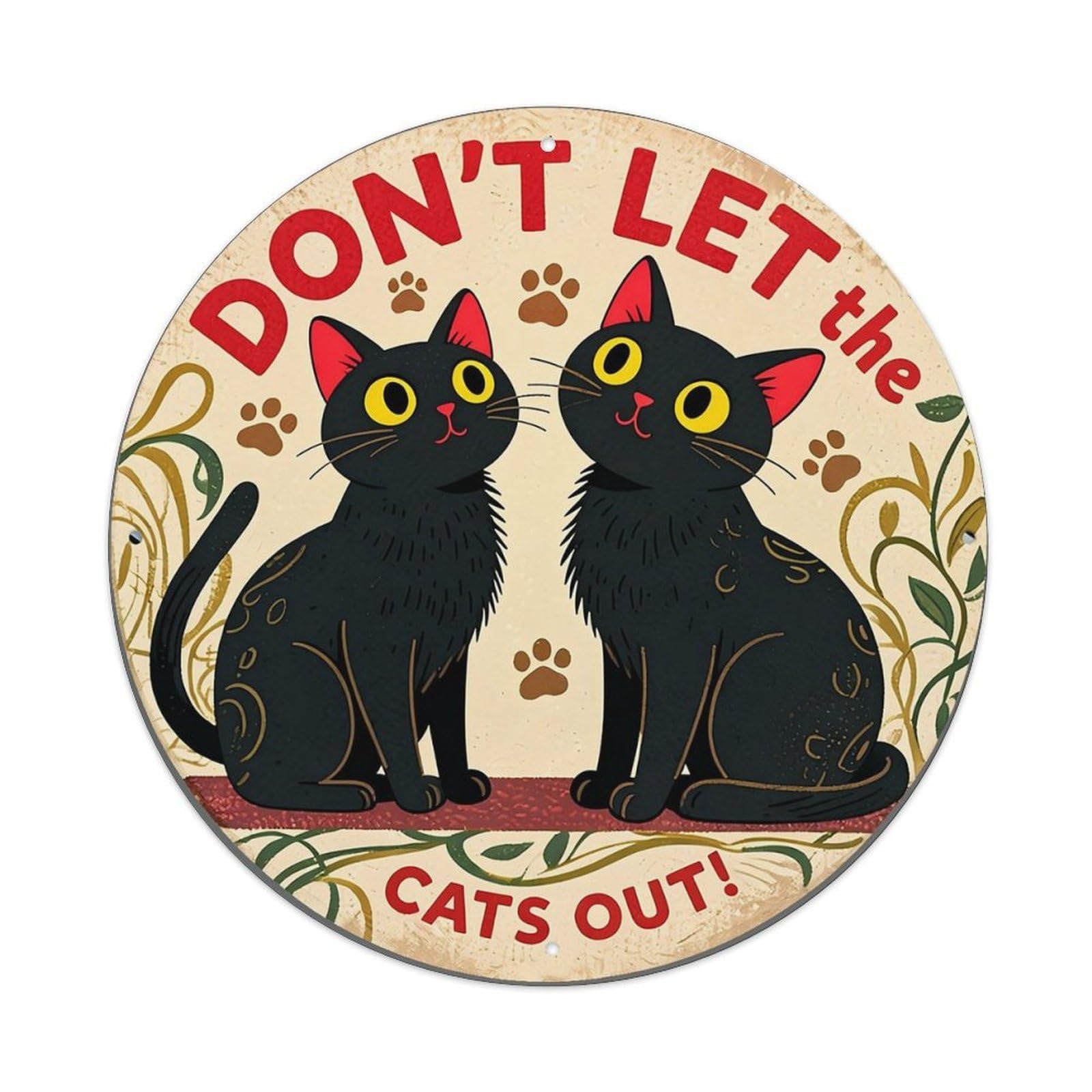 Black Cats Paw Prints Floral Pattern Tin Sign Metal Poster Vintage Metal Signs for Home Man Cave Bar Cafe Kitchen laundry room Wall Decorations Gift 8x8Inch
