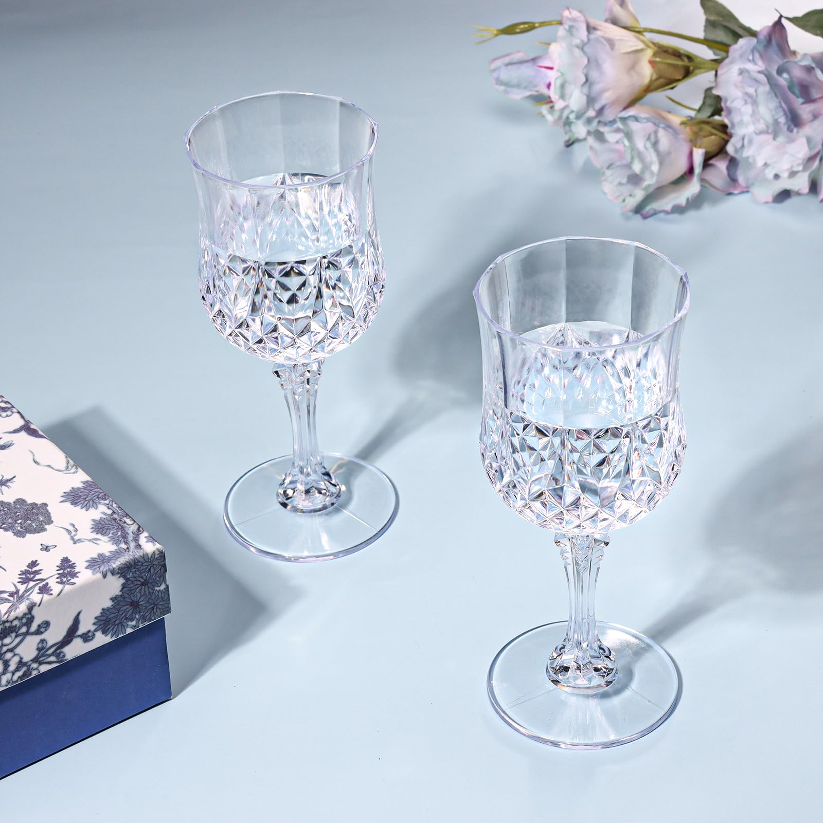 XUWAIDSGN Copas de vino de plástico vintage de 7 onzas, vasos irrompibles para boda, copas de agua de cristal, reutilizables, copas de champán vintage (24, transparentes)