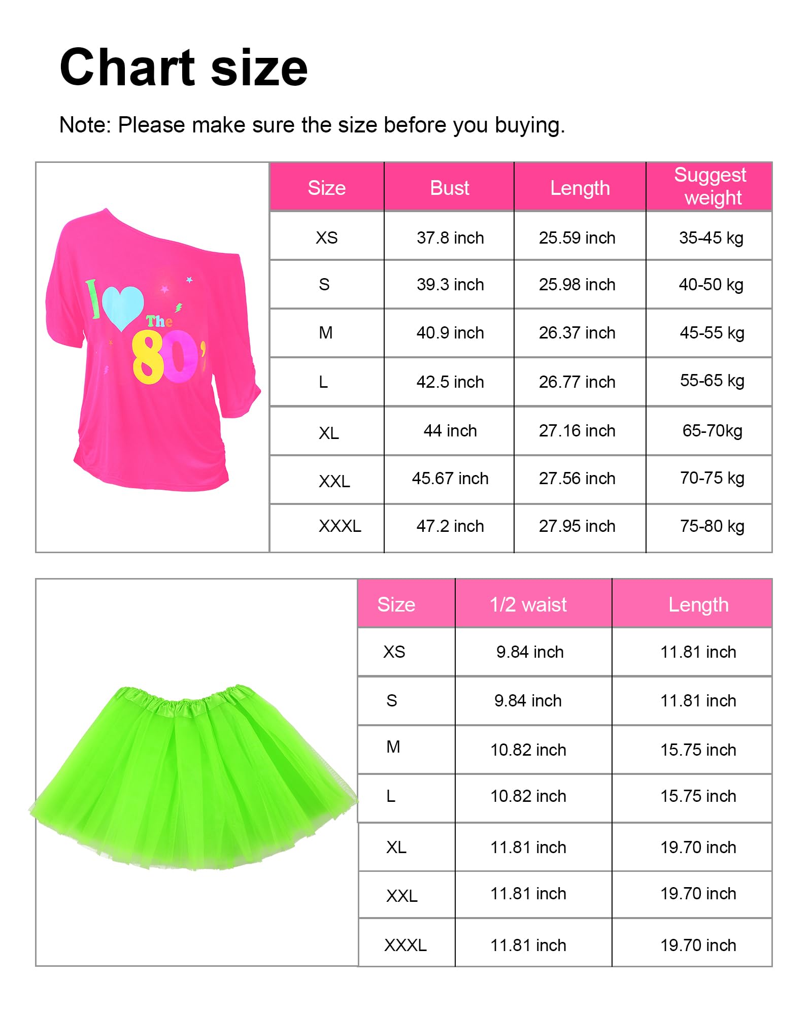 Blulu Tenue des années 80 pour femme - Accessoires de costume - T-shirt - Jupe tutu, jambières, bandeau, boucles d'oreilles, collier, gants en résille