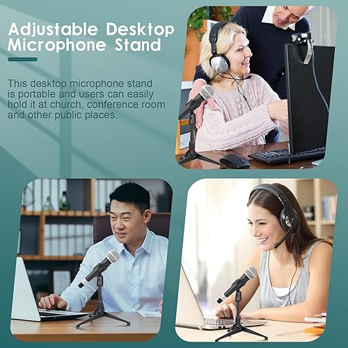 Miniatura 7 de Paquete de 3 soportes de micrófono de escritorio portátil plegable con soporte de clip para micrófono, altura ajustable, soporte de micrófono de