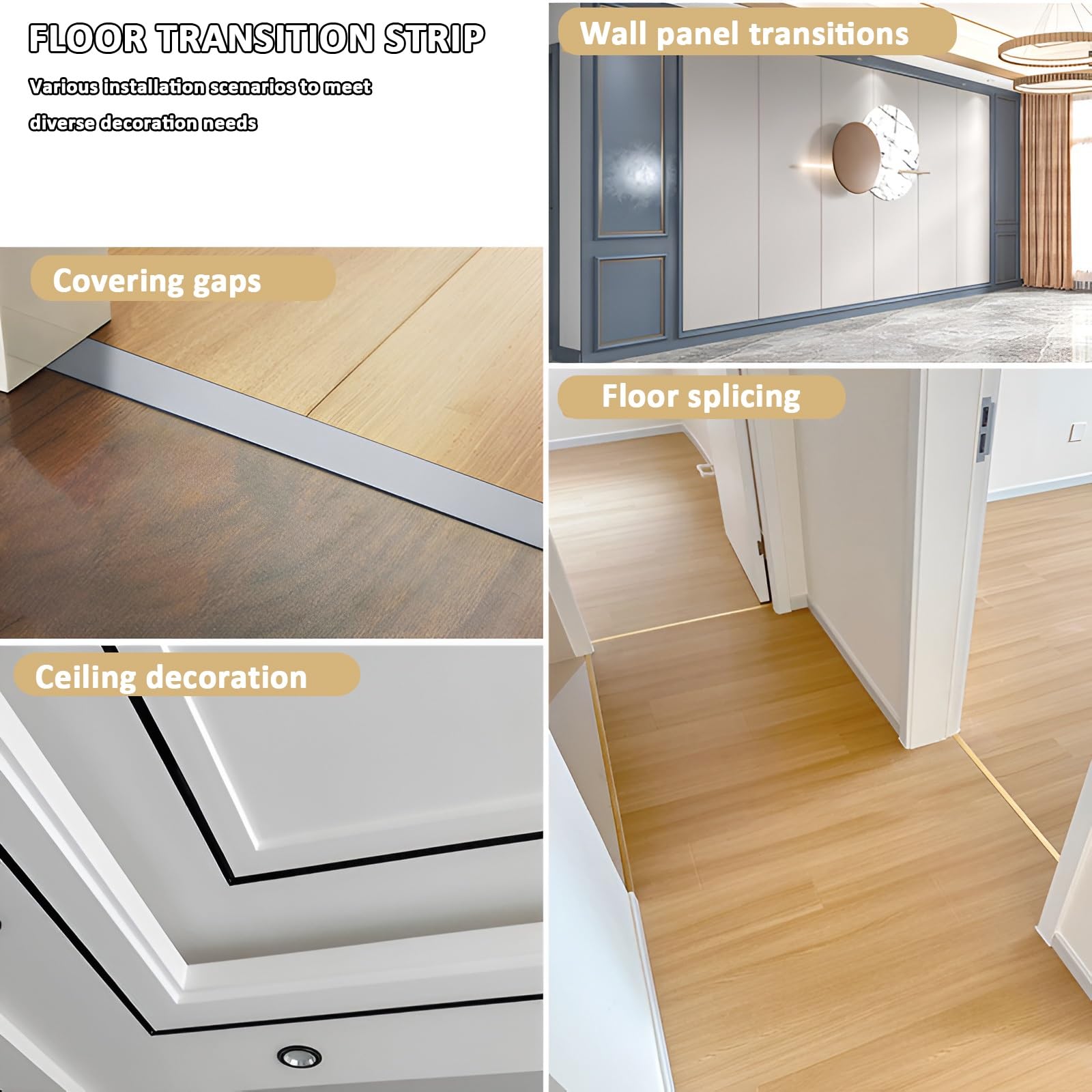 3-pak pasków progowych ze stopu aluminium, profil przejściowy, ochraniacz krawędzi podłogi (szary, 5 x 90 cm / 2 x 36 cali) dla płynnego przejścia na podłogę