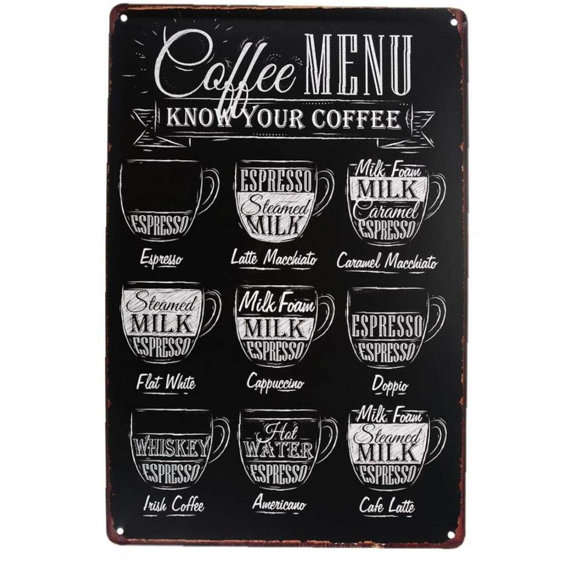 1pc Vintage Coffee Menu Picture Poster Tin Sign Plaque Metal Art Poster Shop Bar Pub Cafe Home Decor Crafts
