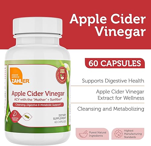 Miniatura 2 de Zahler Cápsulas de vinagre de sidra de manzana con suplemento de fibra, limpieza, apoyo digestivo y metabólico, dieta saludable y apetito, píldoras