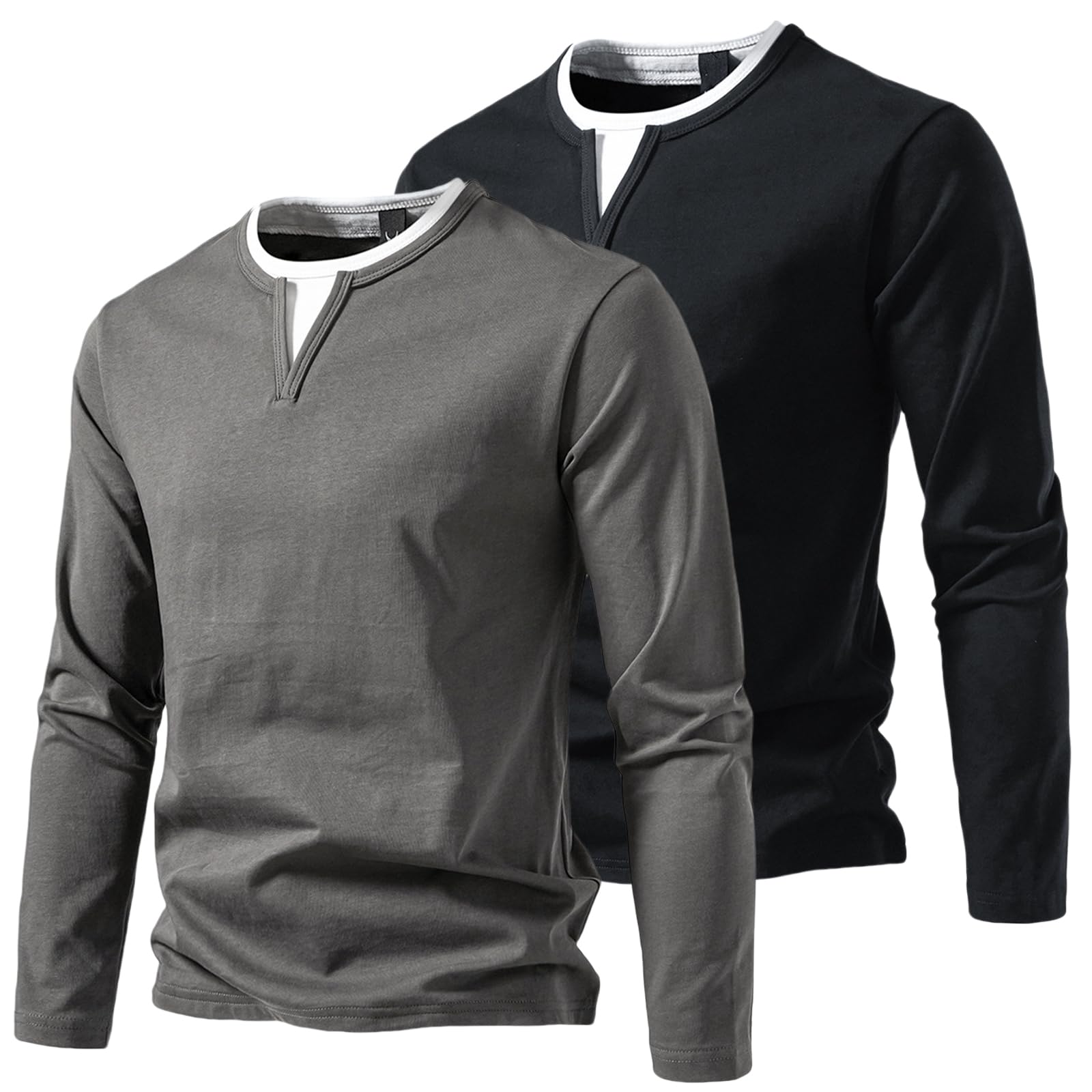 HOTIAN Herren Langarmshirts mit V-Ausschnitt Basic Pullover Henley Shirt Oberteile Freizeit Sweatshirt T-Shirt für Männer