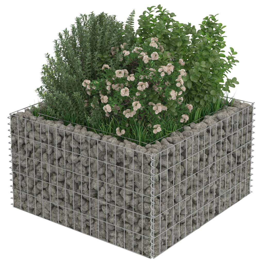 yorten Gabionen-Pflanzkorb Hochbeet Gabionenkörbe Gabione Pflanzkübel Verzinkter Stahl 90 x 90 x 50 cm (L x B x H) Silbern