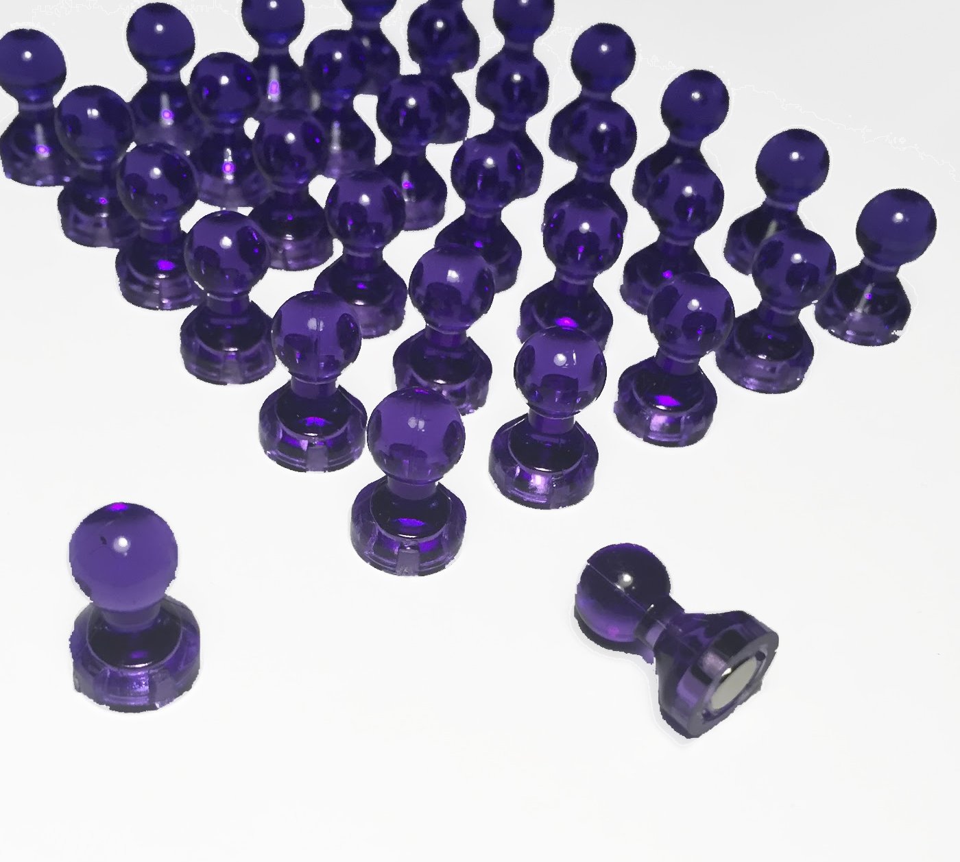 50 Transparent Pushpin magnets (Purple) - Extra strong. Great for maps, fridge, file cabinets, white boards and more!