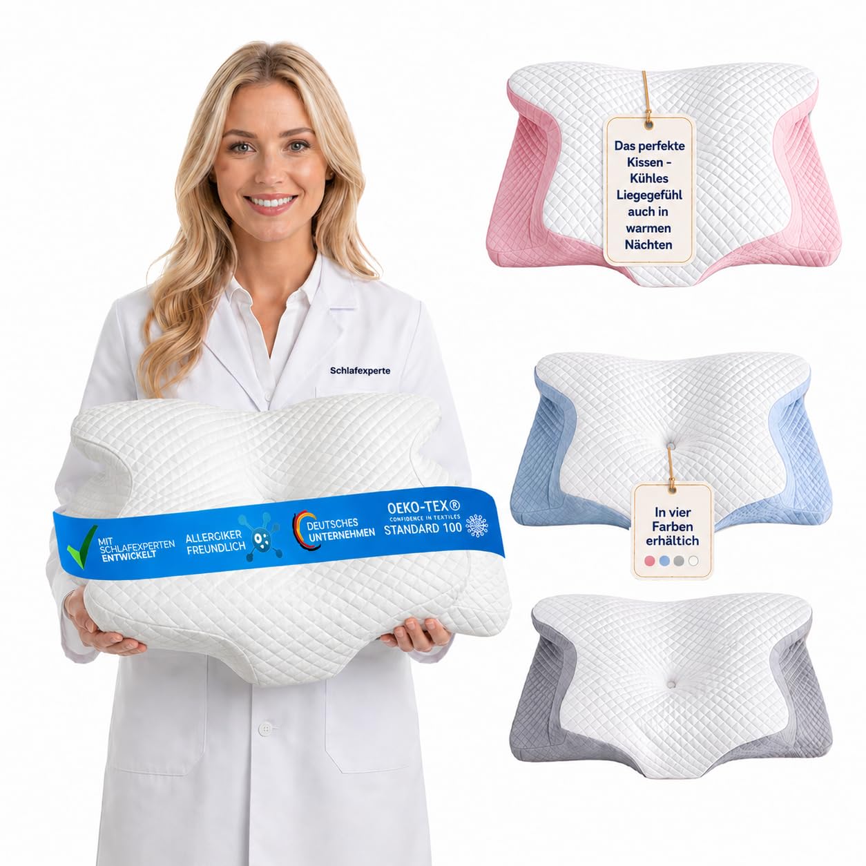Ergonomisches Memory Schaum Kopfkissen Nackenstützkissen Seitenschläferkissen Kühlend Rosa