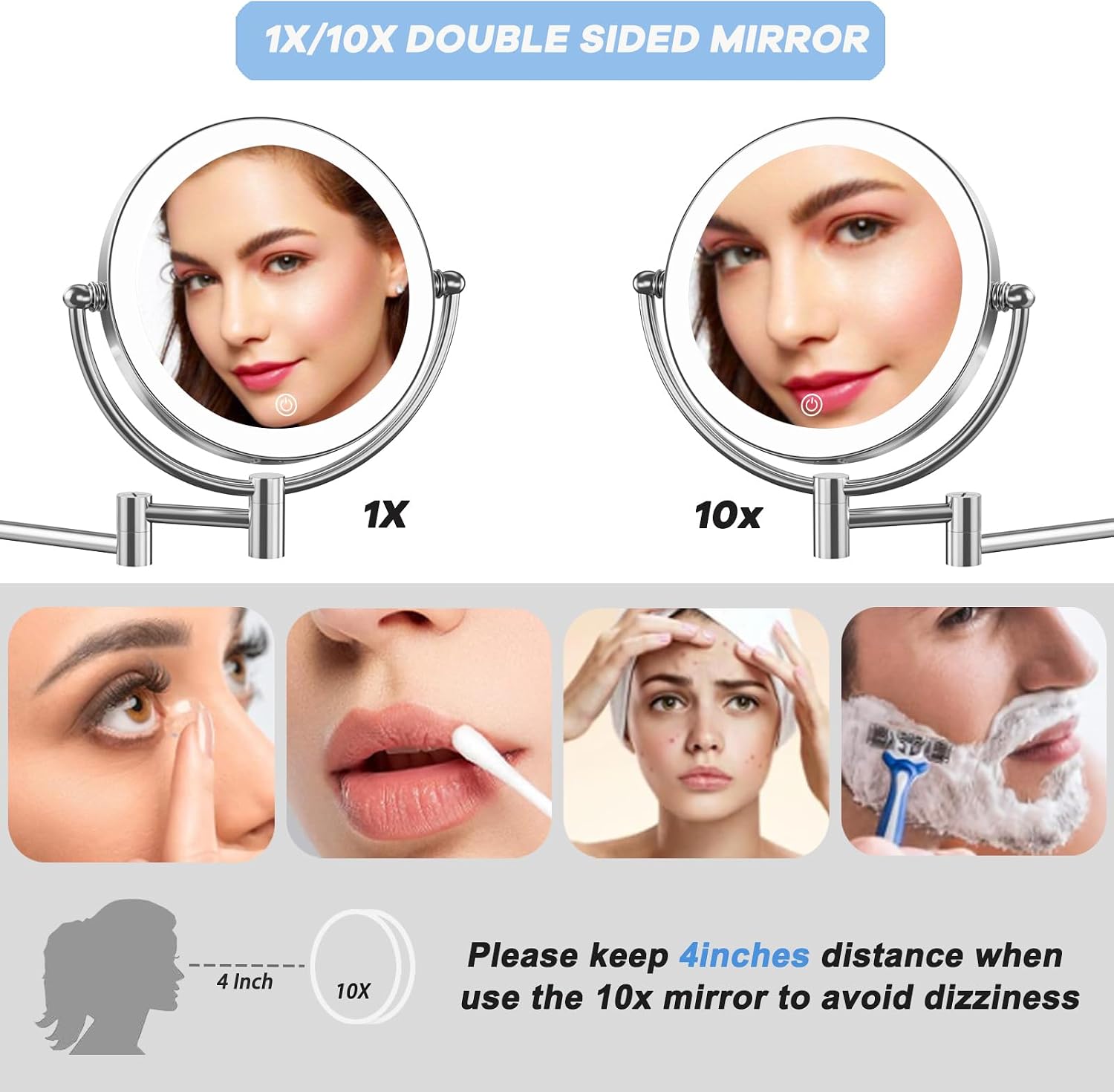 Magnifying Makeup Mirror Wall Mounted with Light, 1X/10X, Hardwired image 2
