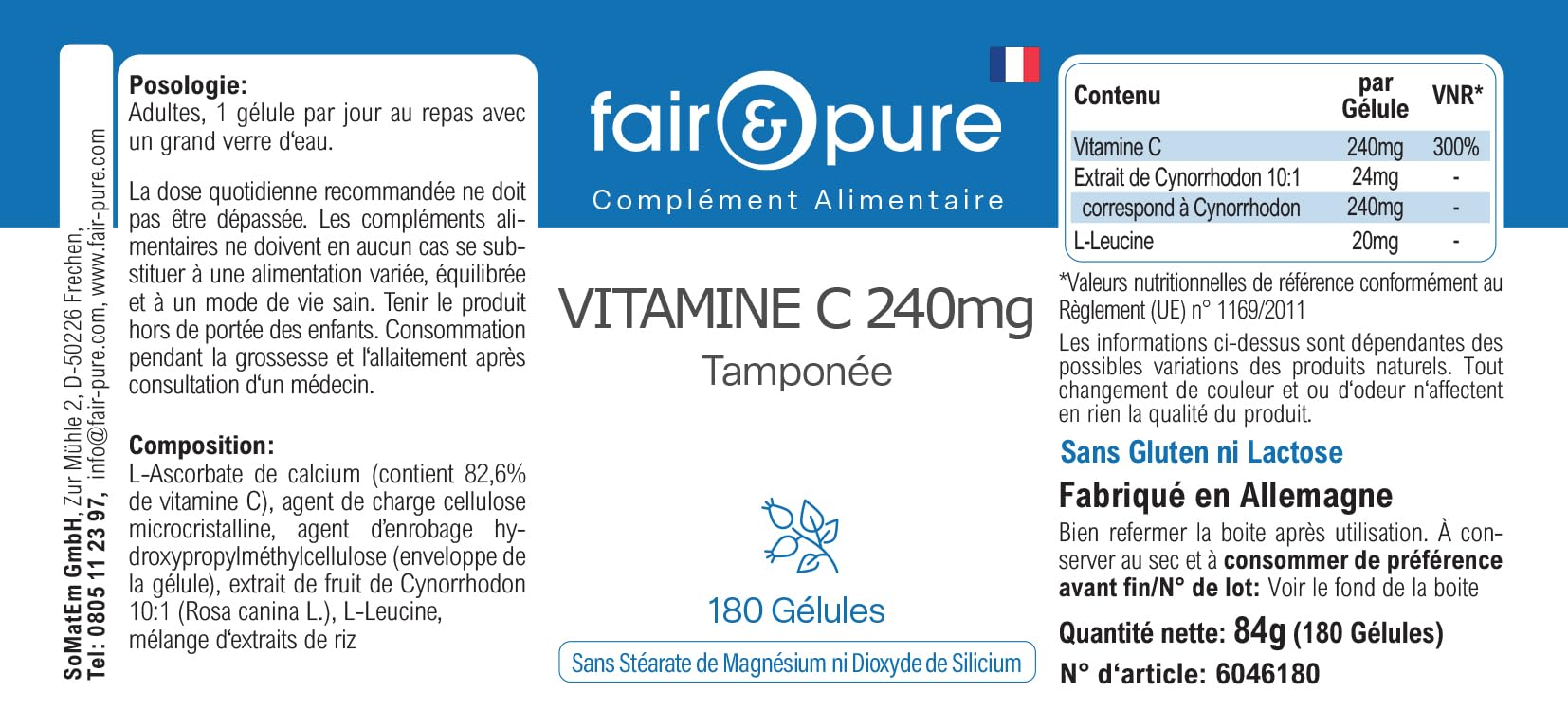 Fair & Pure® - Vitamina C tamponata - Buffered Vitamin C 240mg - Vegan - 180 Capsule (Confezione da 2)