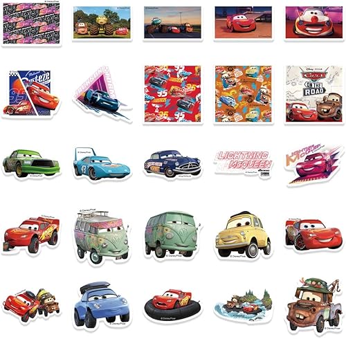 Miniatura 7 de 50 calcomanías de autos de dibujos animados estadounidenses para niños, calcomanías clásicas de dibujos animados de anime para portátiles,