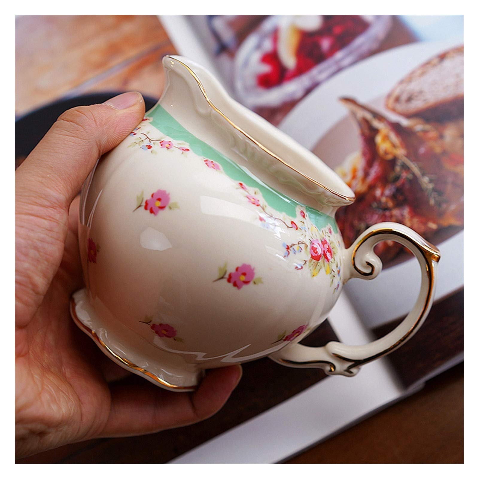 Pichet à café en céramique, pichet à Sauce, pichet à Lait pour Style français, pichet à Sauce d'embellissement à Motif de Fleur de Rose