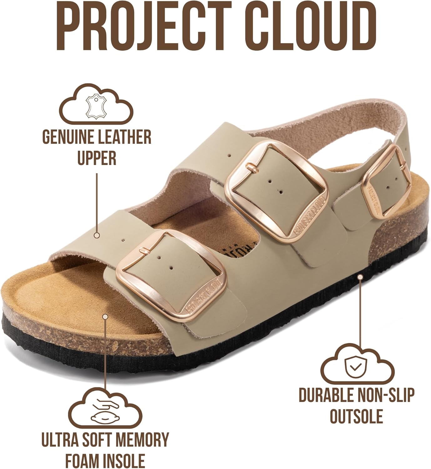 Project Cloud 100% Genuine Leather Beach Sandals for Women 2026 with Lightweight & Comfortable Slides for Women - Non Slip with Memory Foam Slingback Womens Sandals 2026 (Garda)