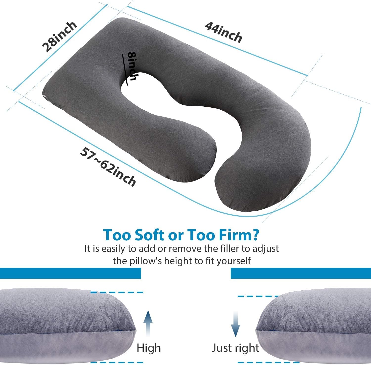 Victo.Star Pregnancy Pillow,57 inches U Shaped Maternity Pillow with Removable Jersey Cover Full Body Pillow Support for Back, HIPS, Legs, Belly (Black Grey)