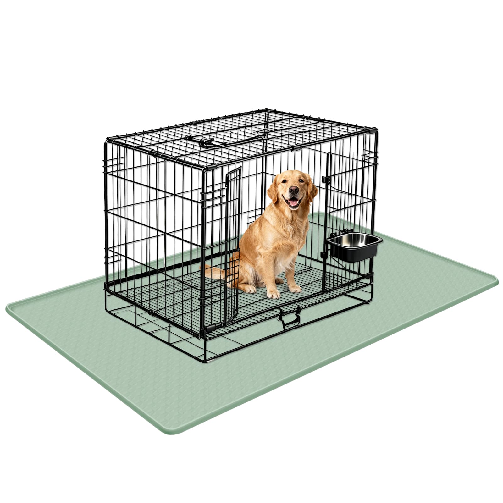 Bartuke Silicone Dog Bed Mat, 51"x 25.6" Crate Mat for Dog Cages, Kennel Mat with Raised Edge, Washable, Waterproof, Leakproof, Protect Floors (Green)