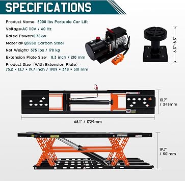 Albott 8000 lb Portable Car Lift for Home Garage