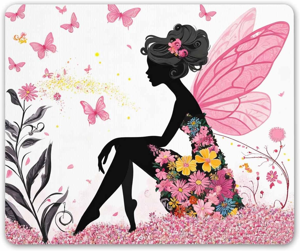 Smooffly Butterfly Women Mouse Pad,Pink Butterfly Beautiful Women Non-Slip Rubber Mouse pad Gaming Mouse Pad