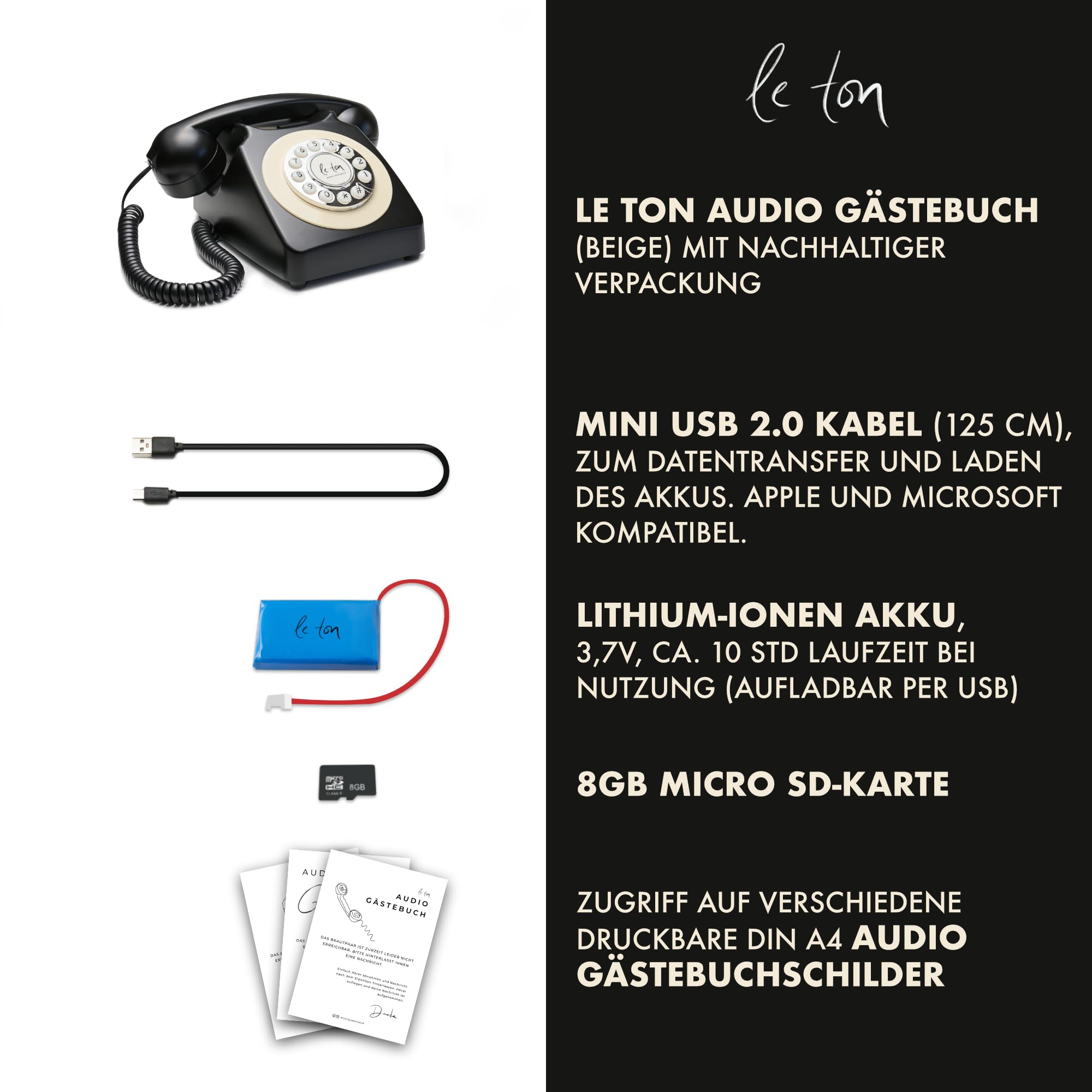 Le Ton Telefono Guestbook Audio per Matrimoni ed Eventi, Telefono per Ospiti, Telefono Matrimonio