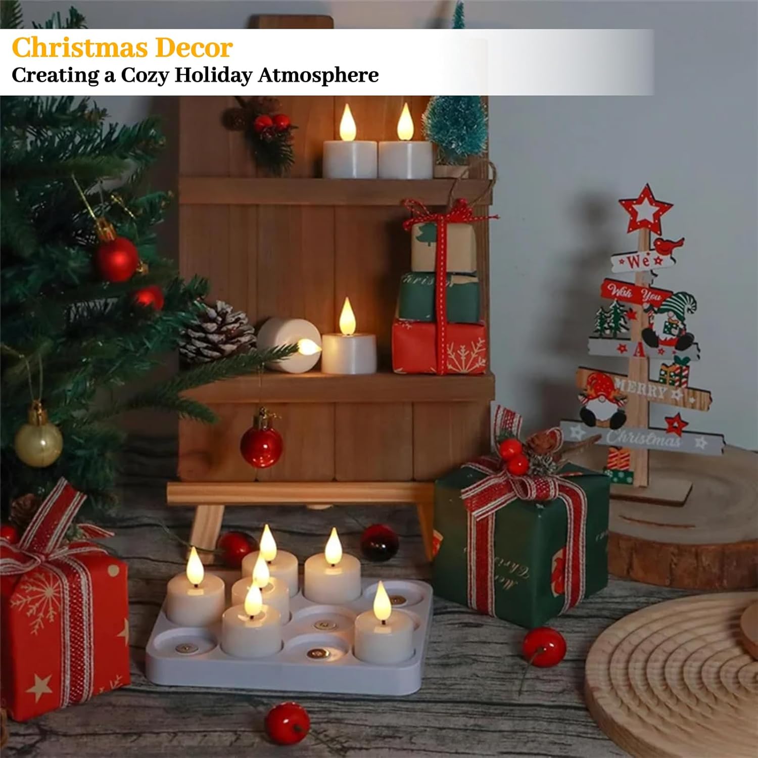 Magnetic Charging Flameless Tea Lights with Remote - 12PCS Realistic LED Candles with Flickering Flame Effect White