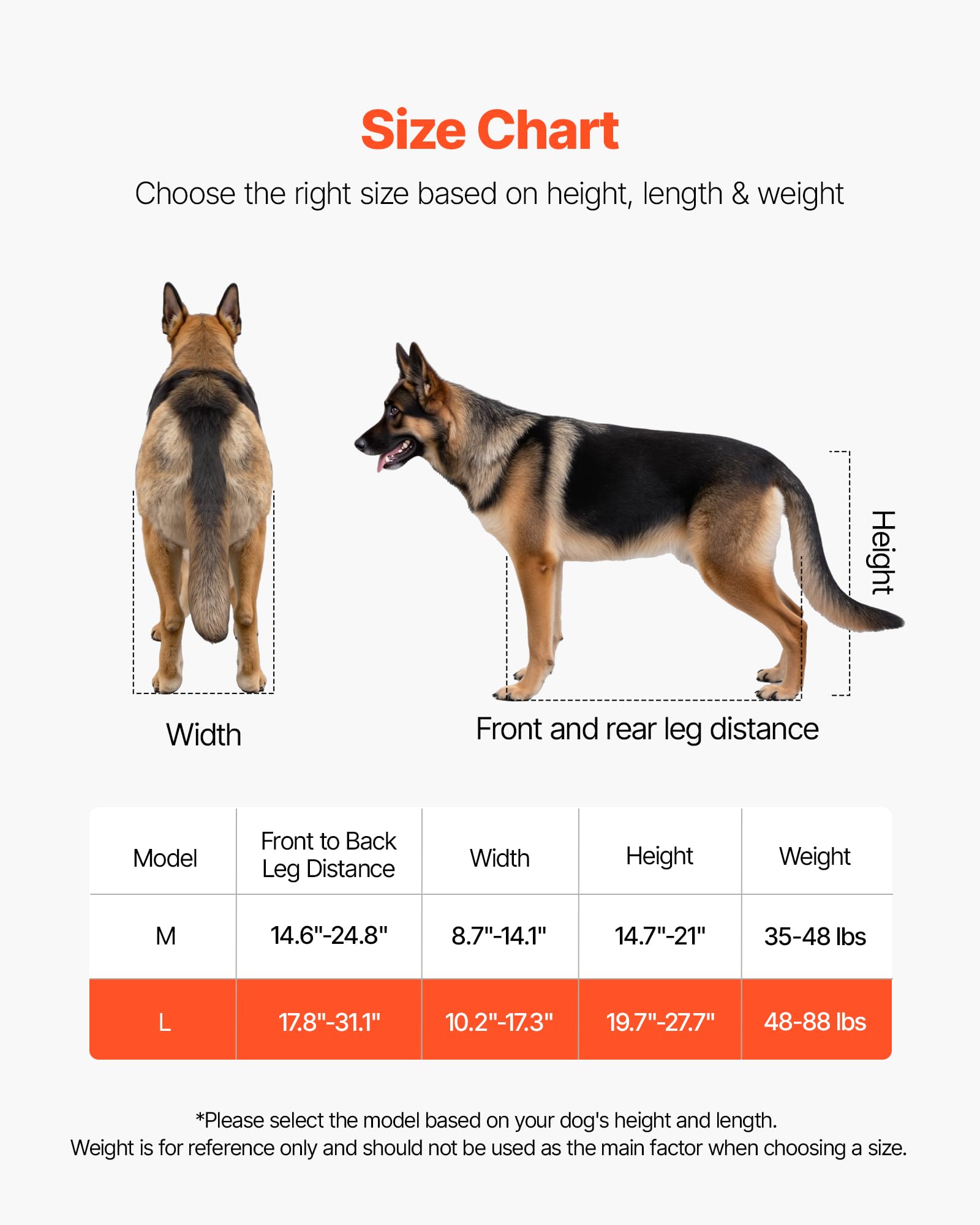VEVOR Sedia a rotelle per cani per gambe posteriori, sedia a rotelle leggera a 2 ruote, regolabile in altezza, larghezza e lunghezza, carrello per cani con ruote ammortizzanti, per cani feriti e